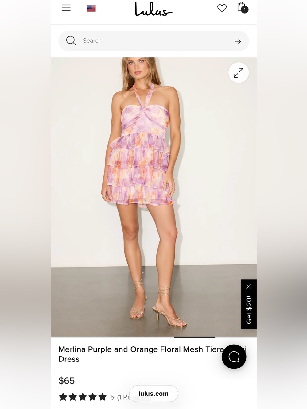 Lulu's Lavender and Orange Floral Tiered Halter Mini Dress
